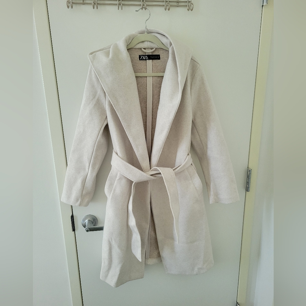 Zara Soft Hooded Coat, XS, Ecru